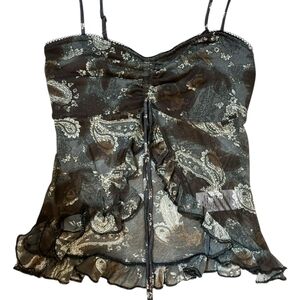 Vibe Sportswear Black and Gray Paisley Adjustable Women's Y2K Tank Size Med